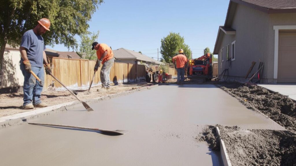 construction-workers-smoothing-wet-concrete-driveway-edmonds