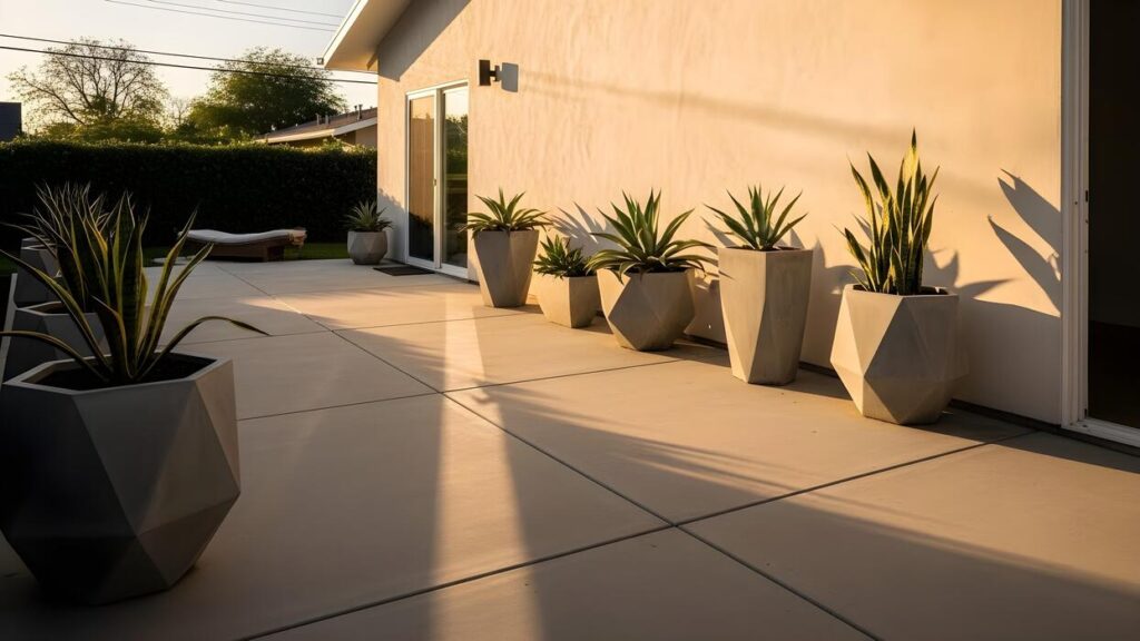 modern-geometric-planters-with-succulents-line-a-concrete-patio